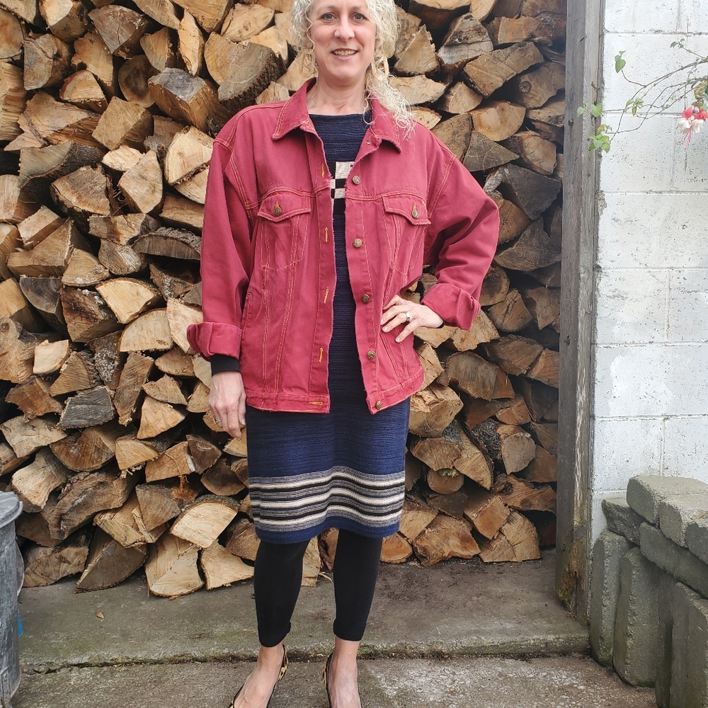 Gloria Vanderbilt Vintage Jean Jacket XXL Rust Red Super Distressed Oversized